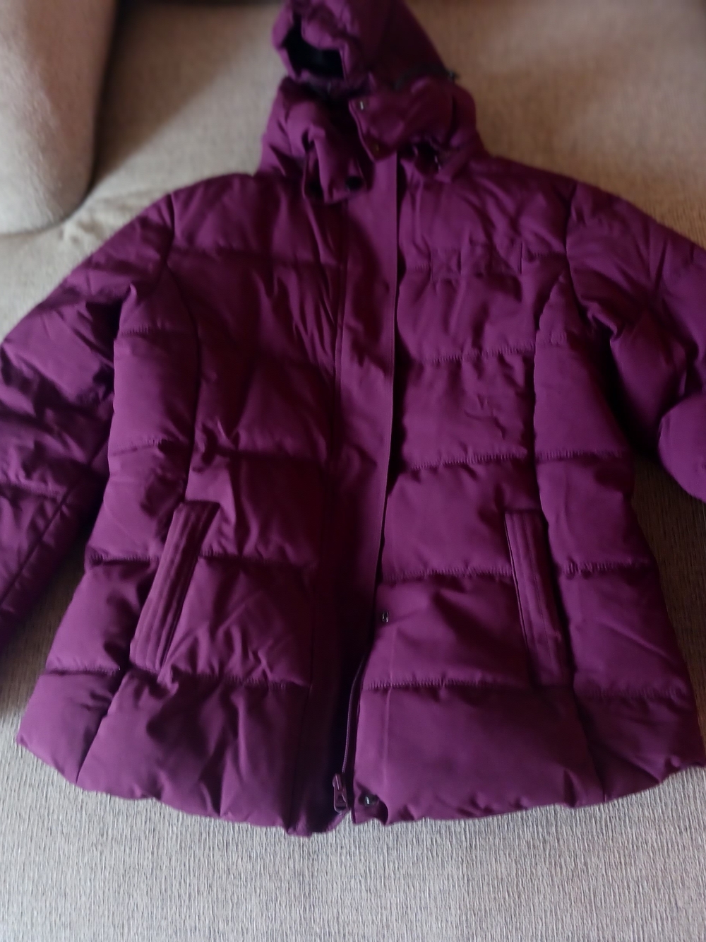 Womens Puffer Jacket in Deep Purple - Warm Hooded Coat